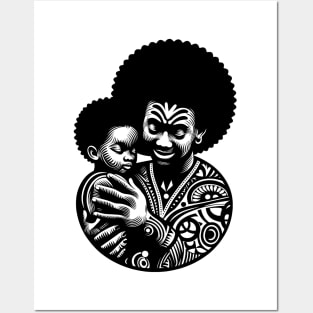 Afrocentric Father And Son Wooden Carving Posters and Art